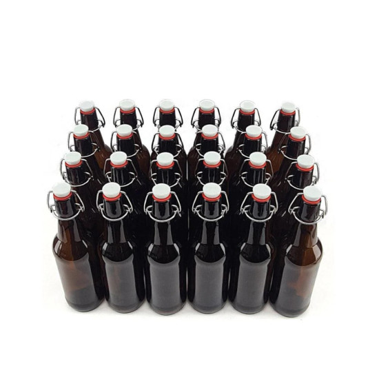 24 x 500ml Glass Swing Top Amber Bottles with PP Cap & Silicone Seal Cap