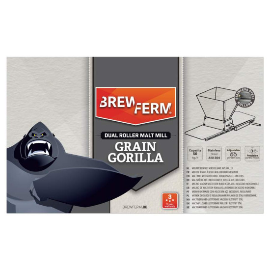 Brewferm Grain Gorilla Malt Mill With Adjustable Stainless Steel Rollers