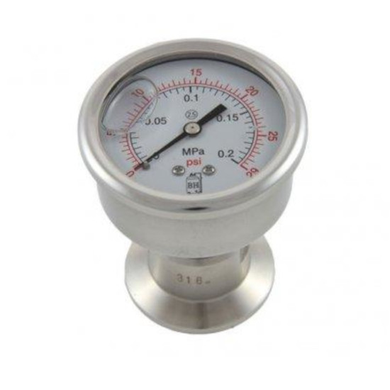 Diaphragm Pressure Gauge (1.5" Tri Clamp) 0-2 Bar (0-30psi)